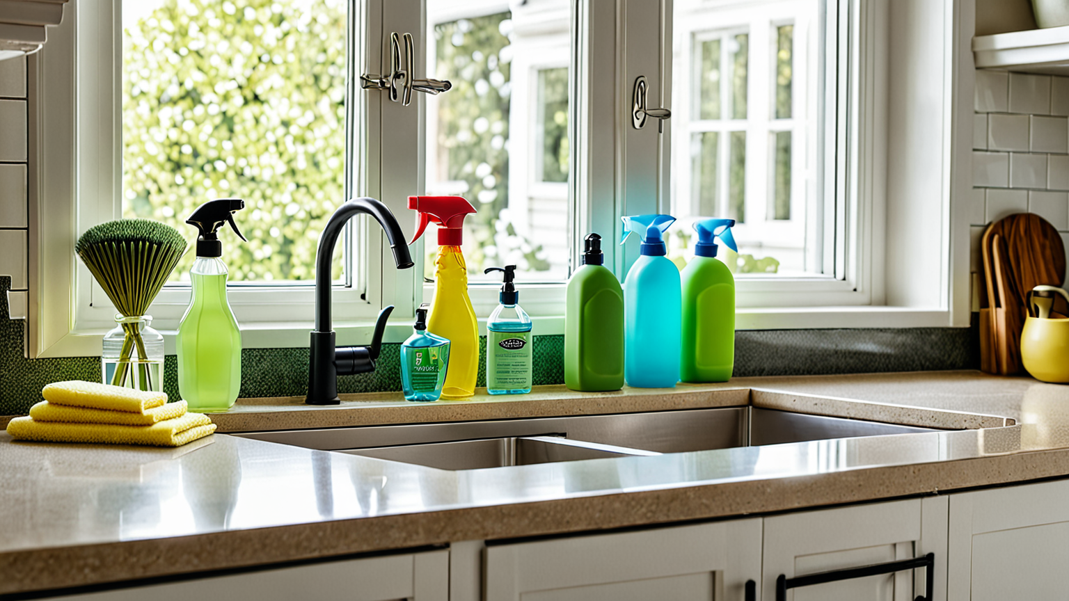 キッチン掃除用具が並ぶ写真