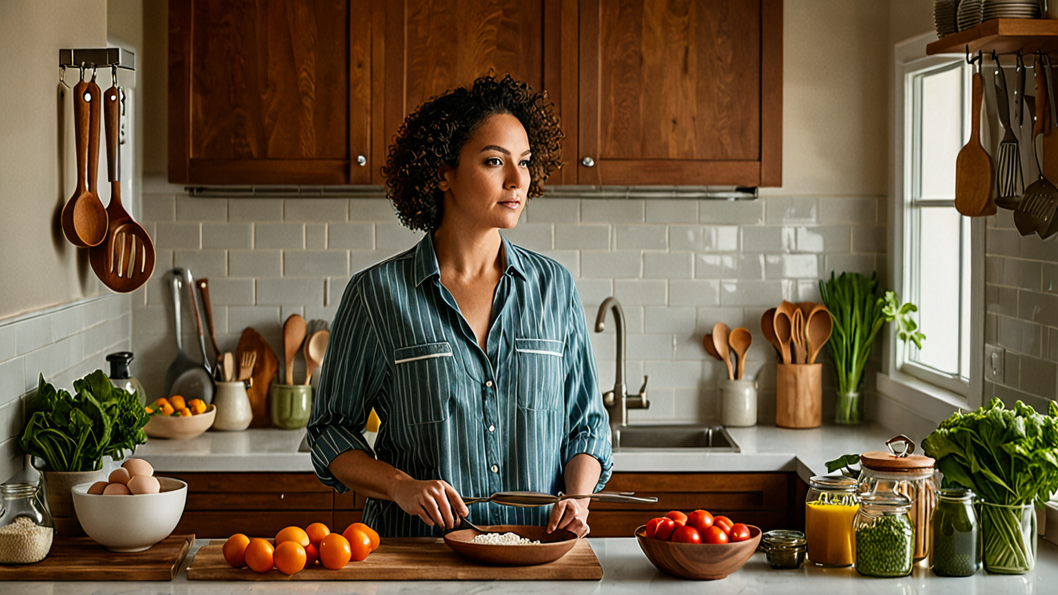 キッチンで質問する主婦