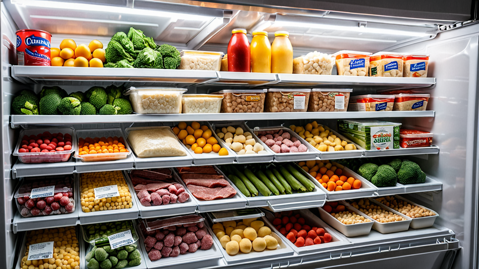 冷凍庫の中の整理された食材