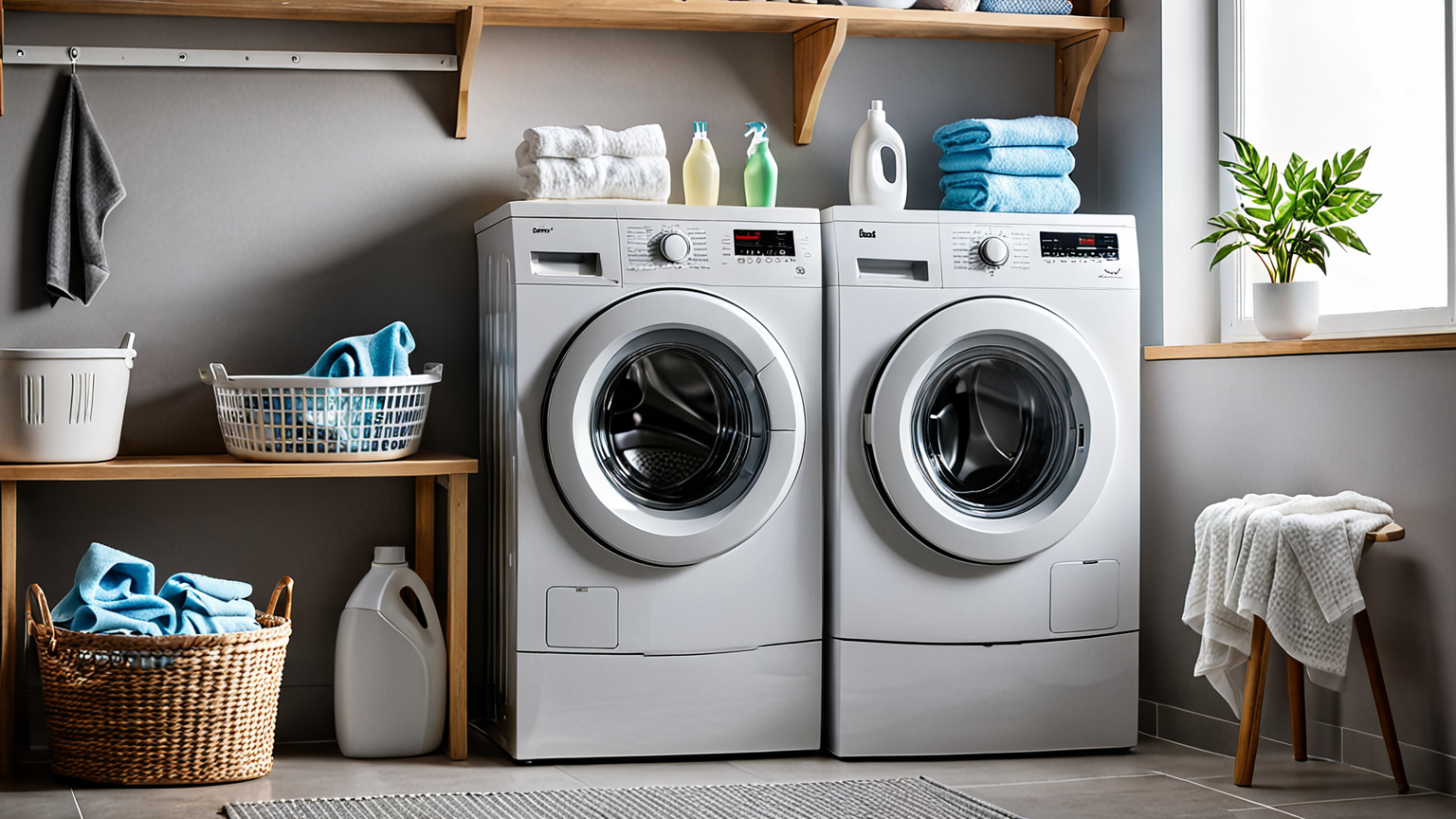 洗濯機と洗剤ボトルの写真