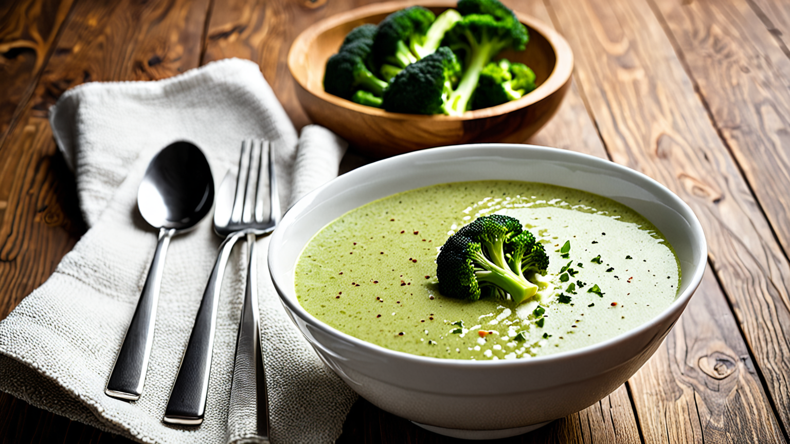 ブロッコリーのクリームスープが入ったお皿