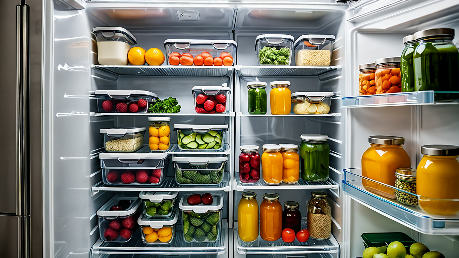 清潔な密閉容器が並んだ冷蔵庫の中