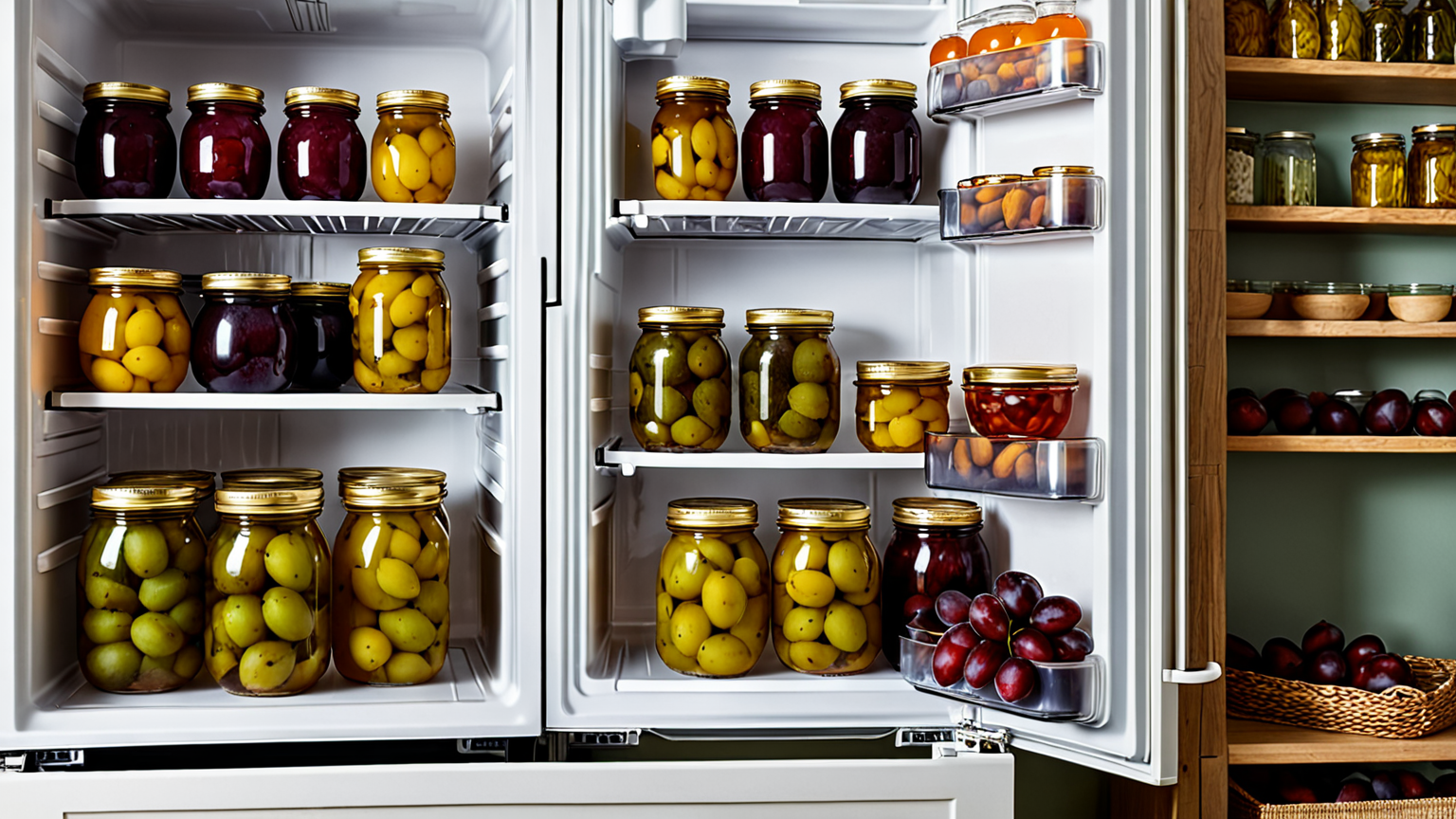 冷蔵庫の中の梅干しと常温保存の棚