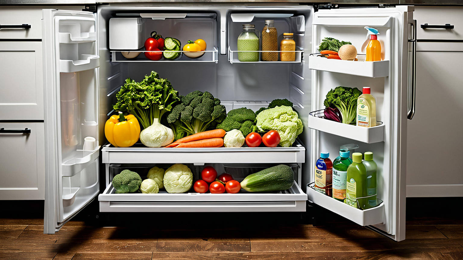 野菜室の内部と掃除道具