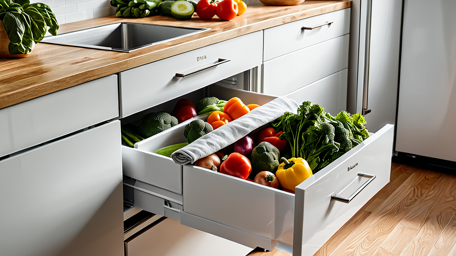 野菜室を拭き掃除する様子