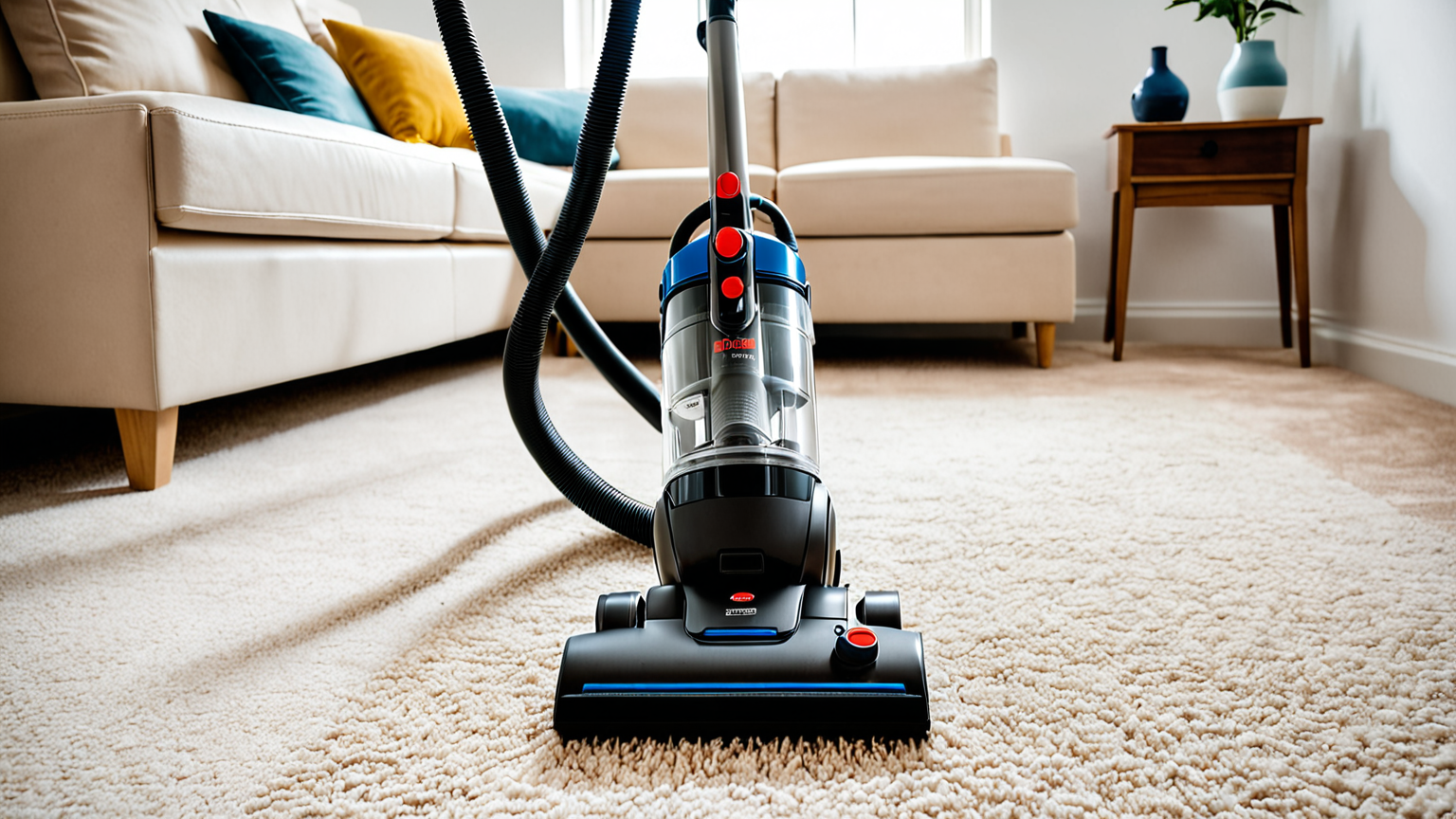 掃除機でカーペットの毛玉を吸い取る様子