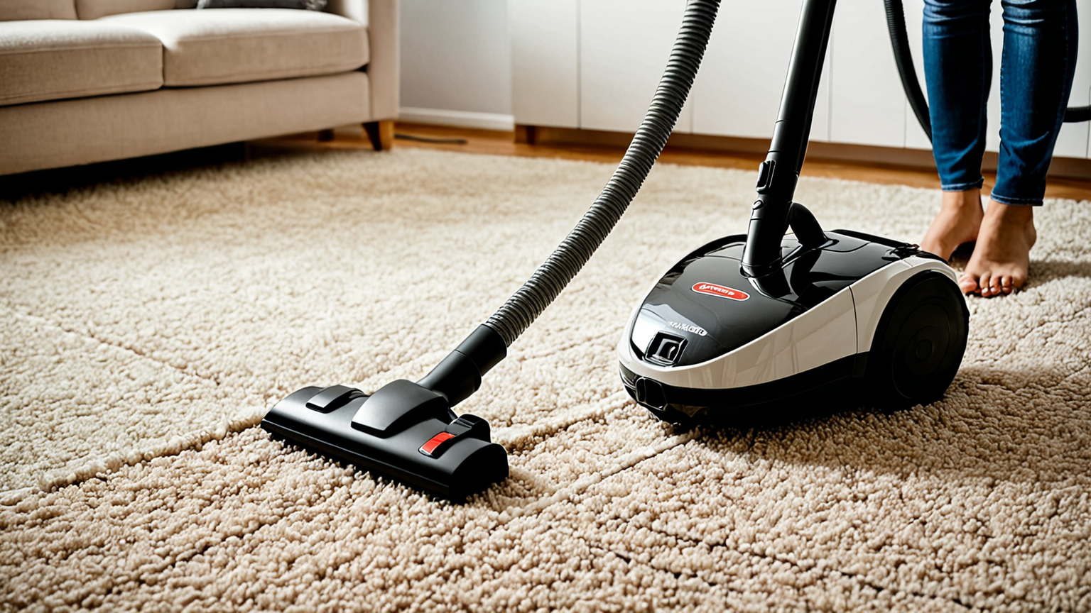 カーペットの隅を掃除機で掃除している様子