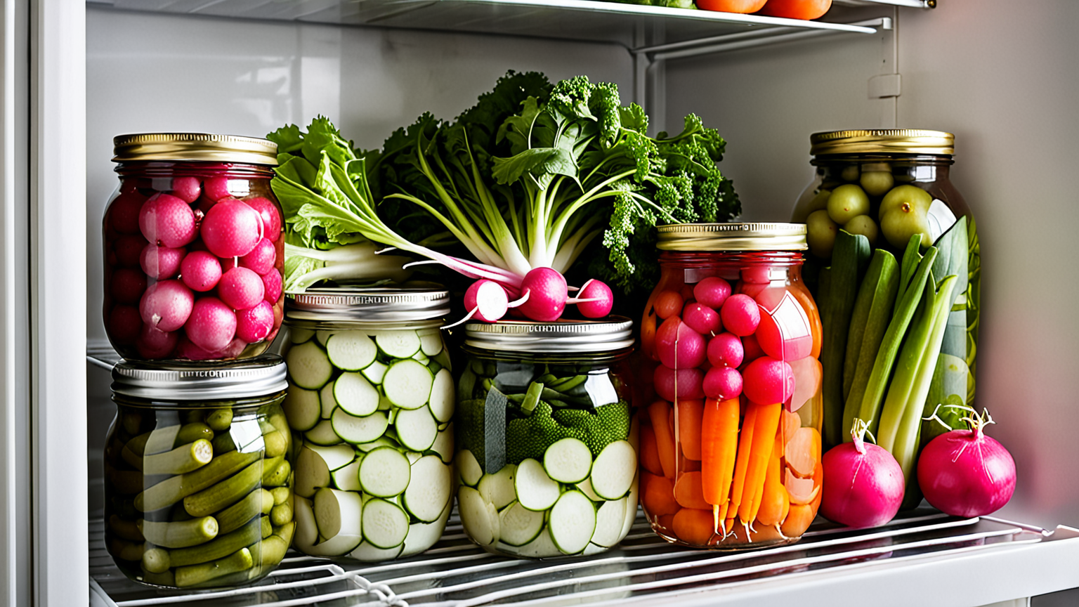 冷蔵庫の野菜室に入ったたくあんの瓶