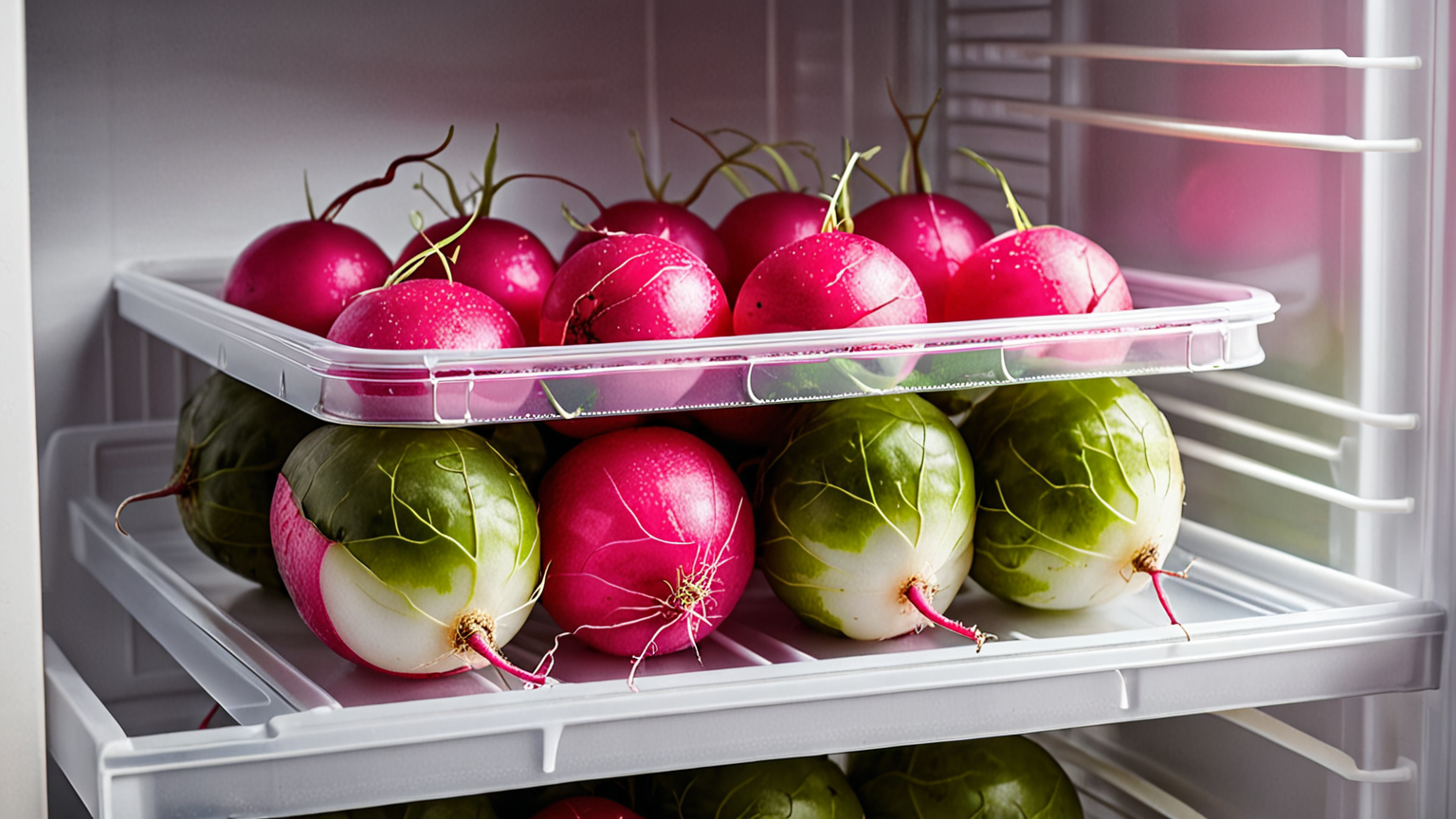 たくあんを密閉容器に入れて冷蔵庫に保存する様子