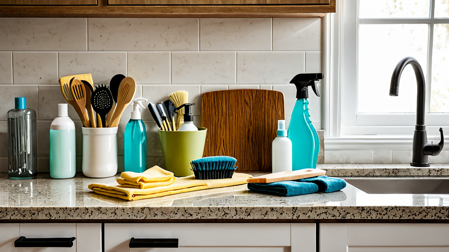 掃除道具が並んだキッチン