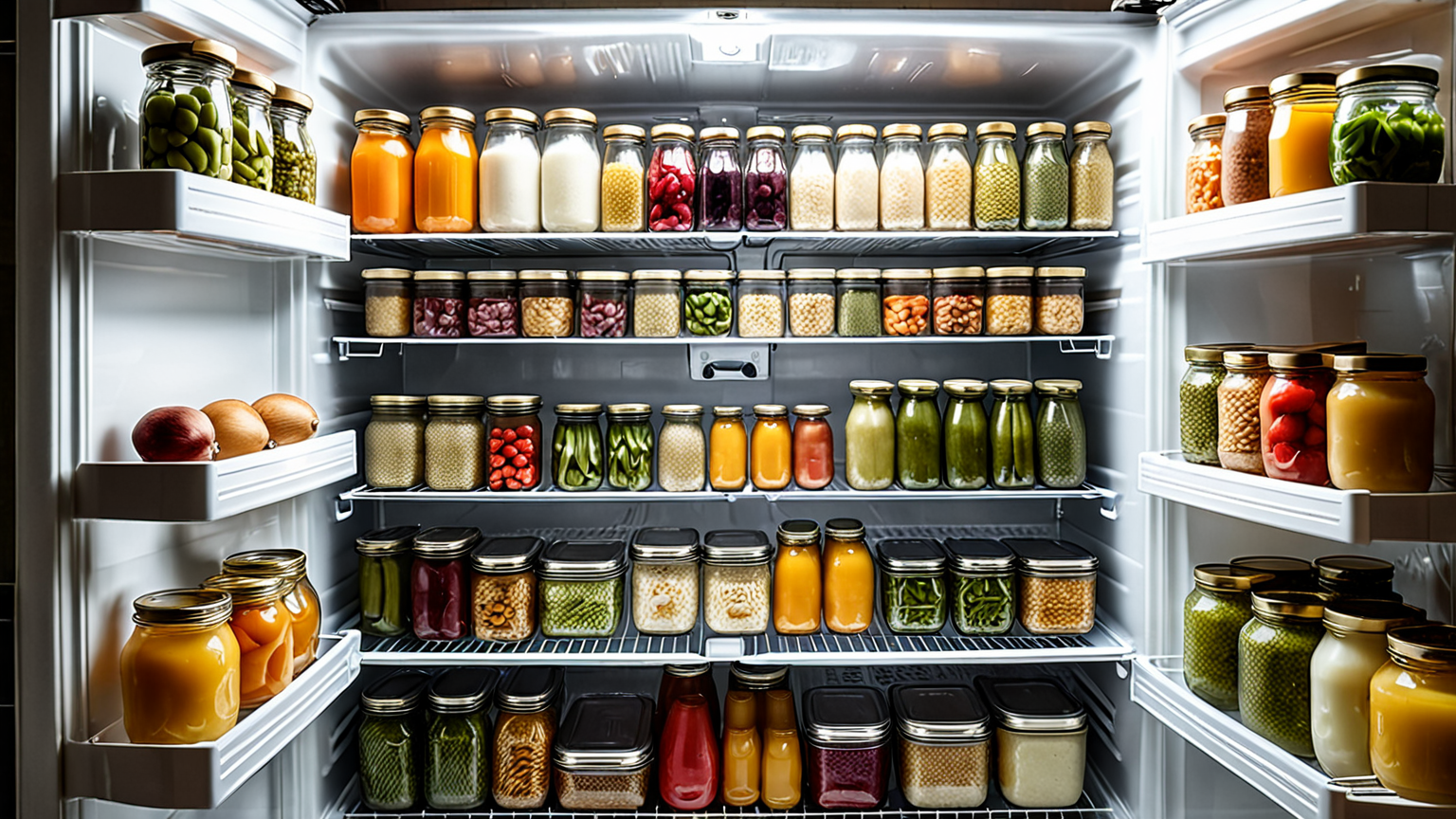 保存食が整然と並ぶ冷蔵庫