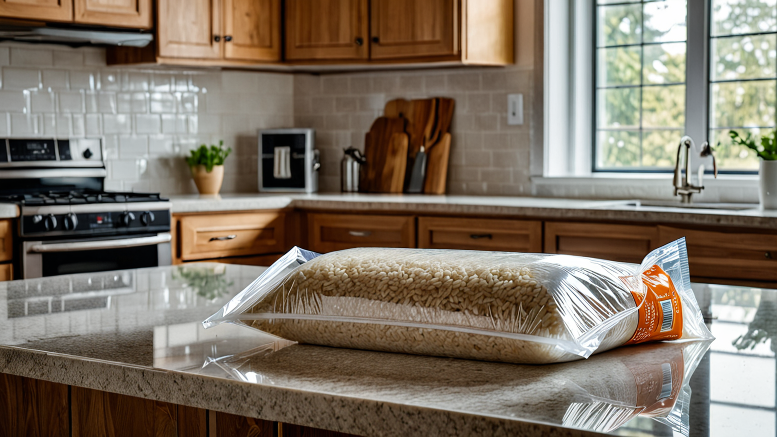 ご飯をラップで包み、冷凍保存袋に入れる様子