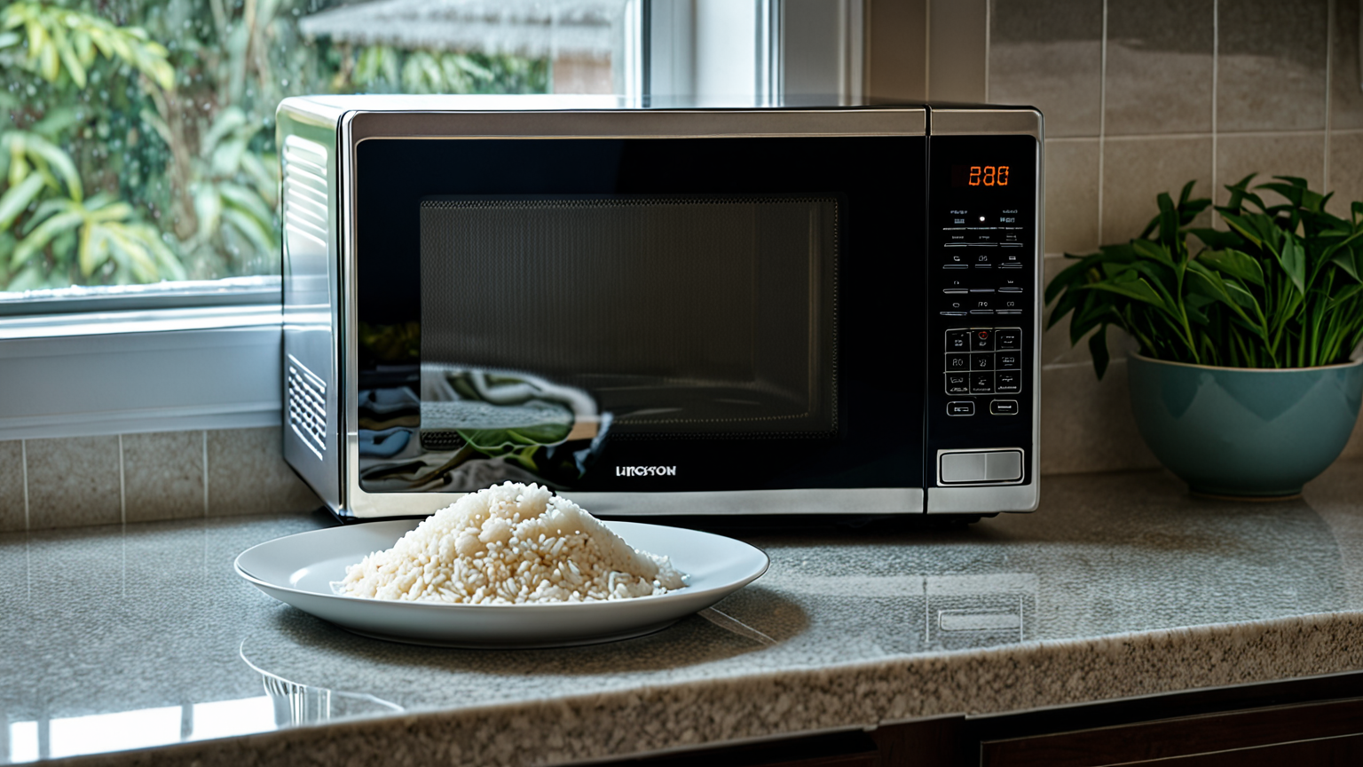 電子レンジで解凍中の冷凍ご飯