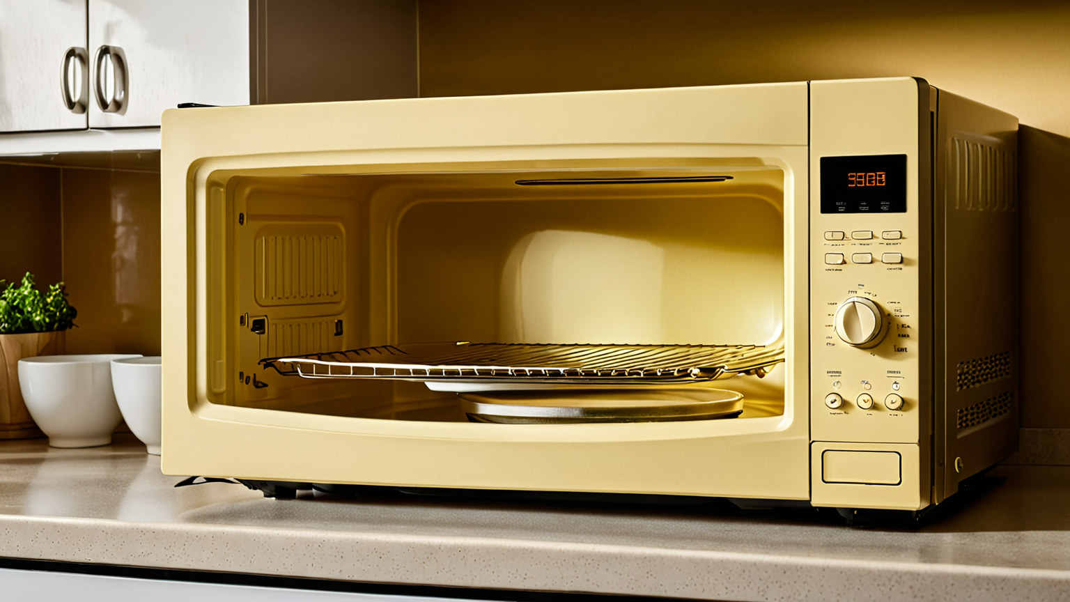 黄ばんだ電子レンジの庫内