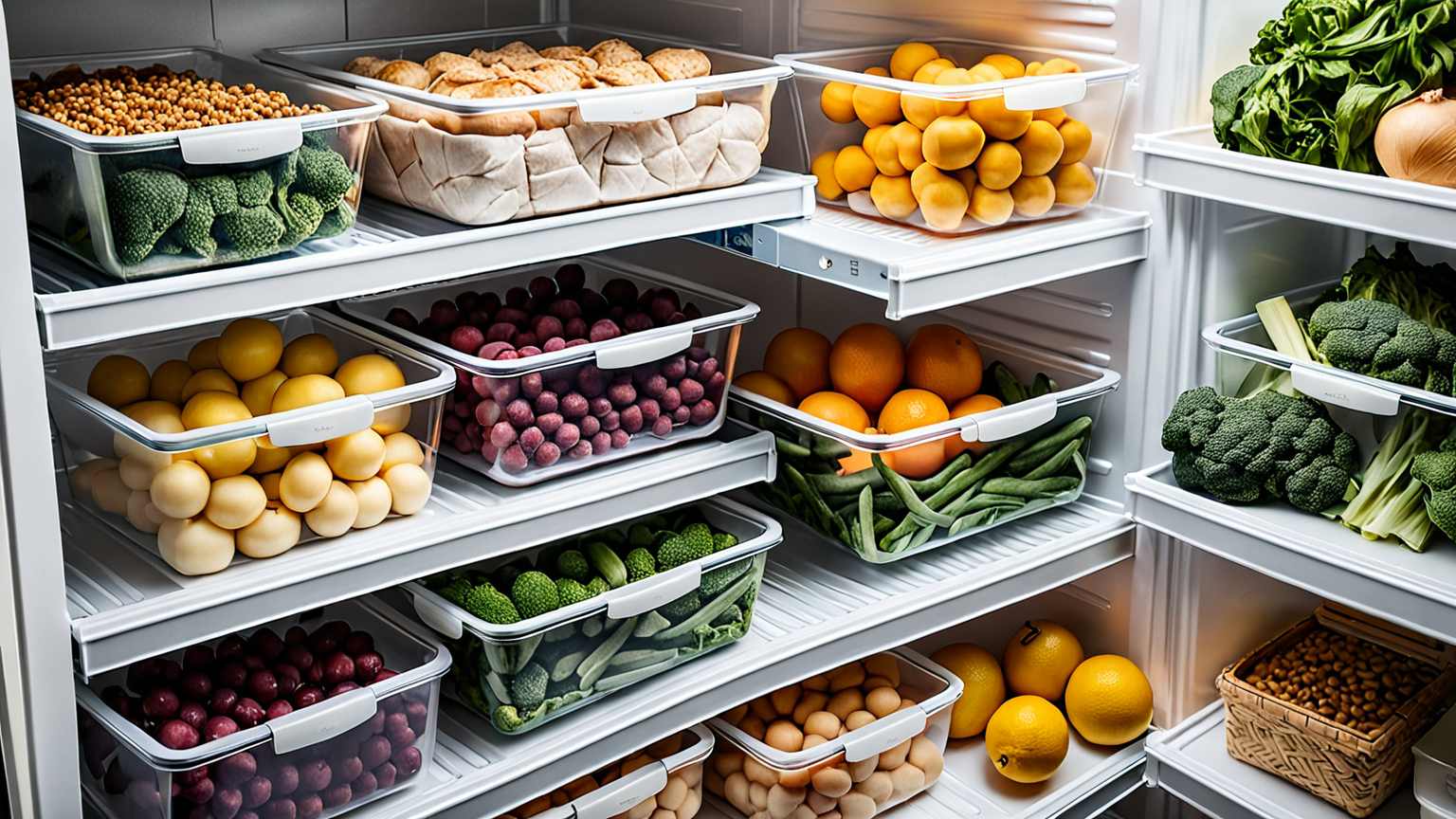 冷凍庫内の整理された食品