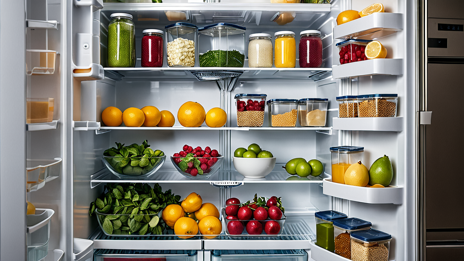 冷蔵庫内できれいに並べられた保存容器