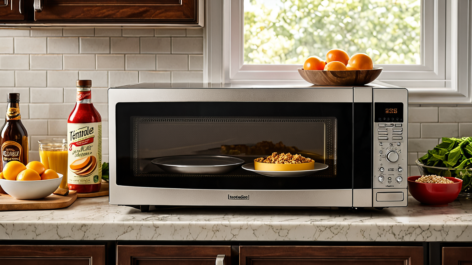 電子レンジでレトルトを加熱している様子