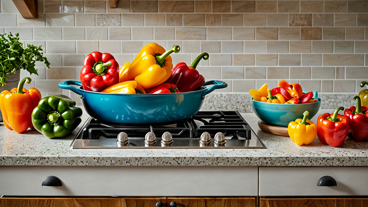 パプリカを使った調理風景