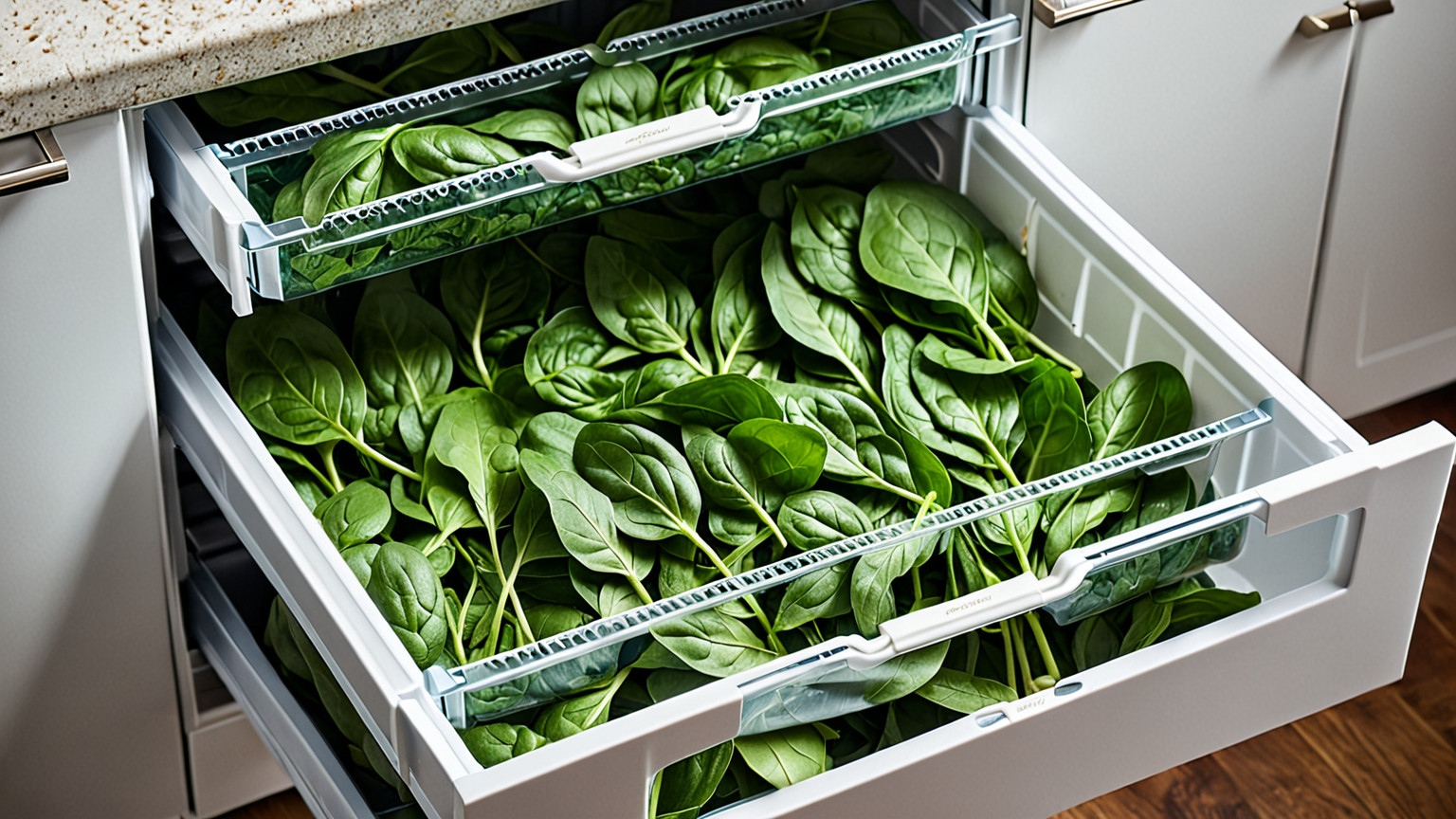 新鮮なほうれん草と冷凍庫のイメージ