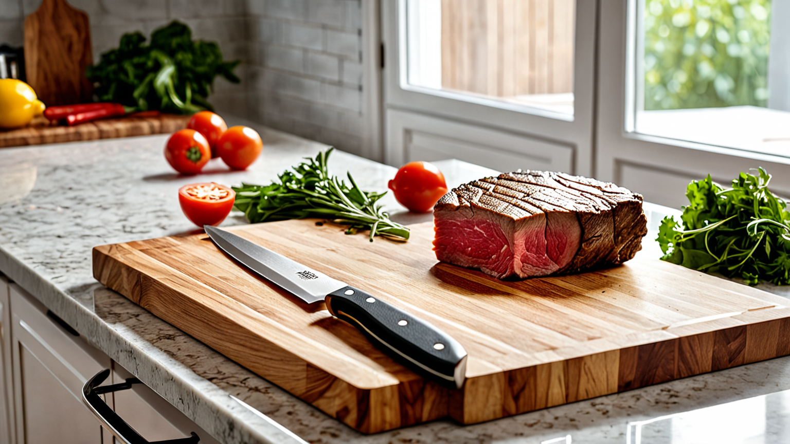 包丁で牛肉をカットする様子