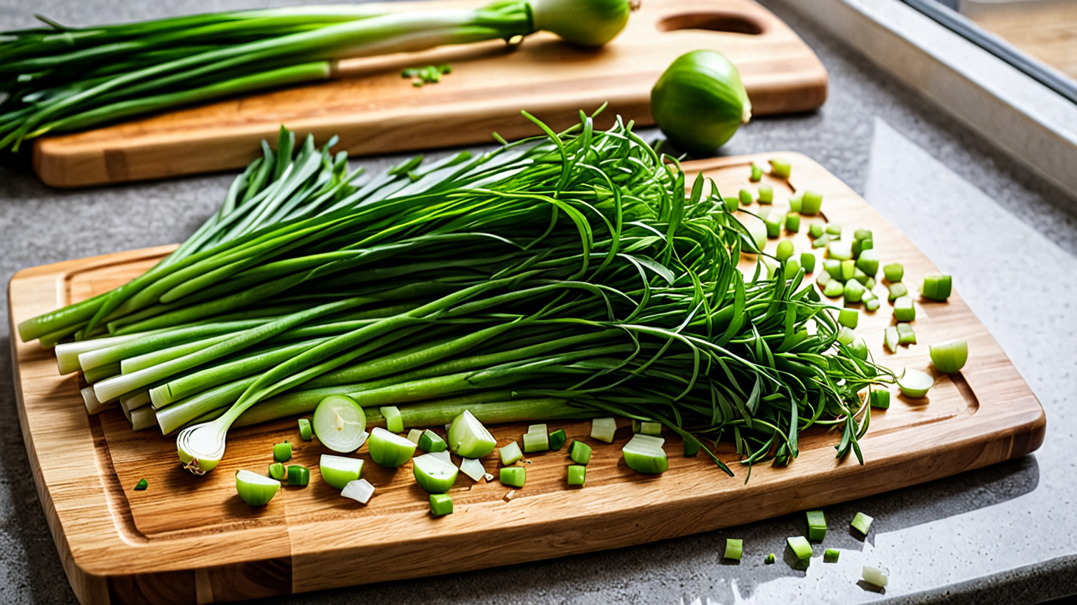 まな板の上で切られたネギ