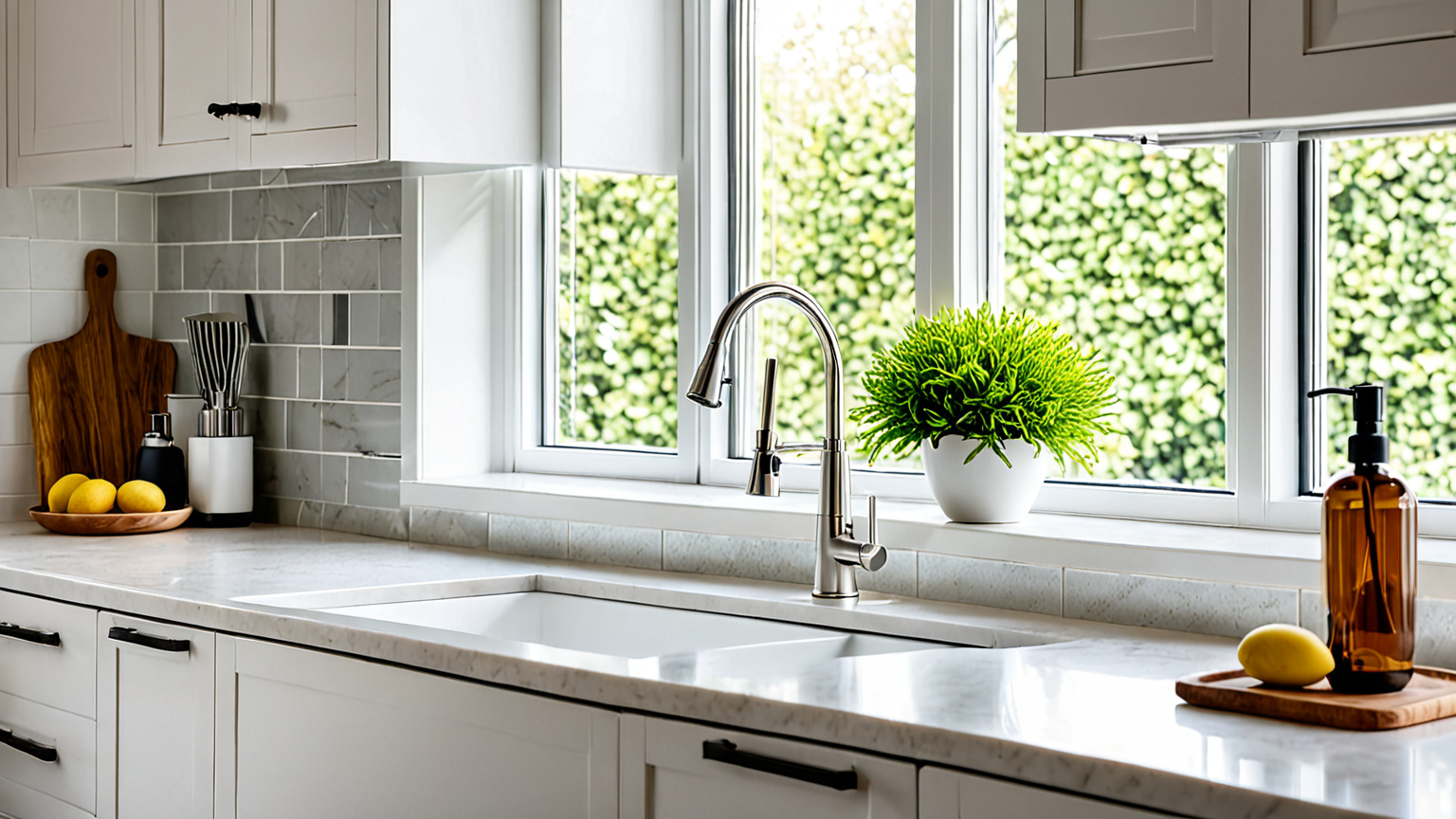 清潔なキッチンと手洗い