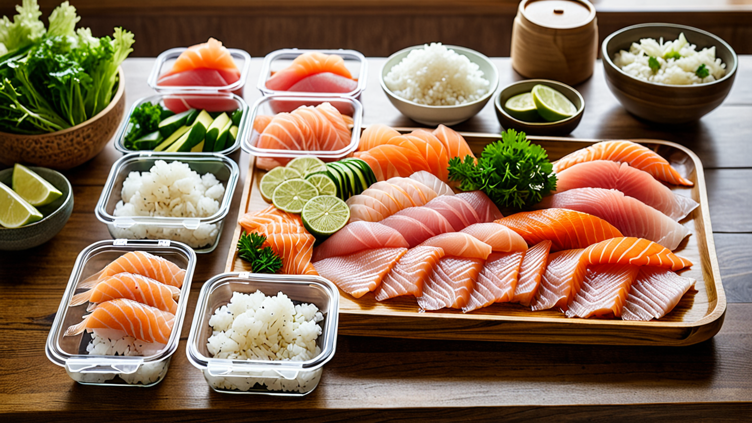 新鮮な刺身と保存容器