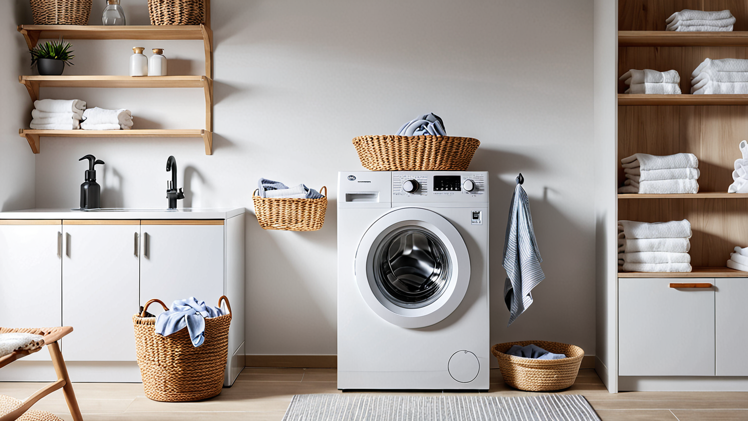 きれいに洗濯された衣類と清潔な洗濯機