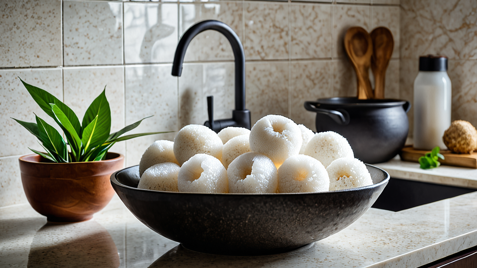 ボウルで水に浸けているこんにゃく