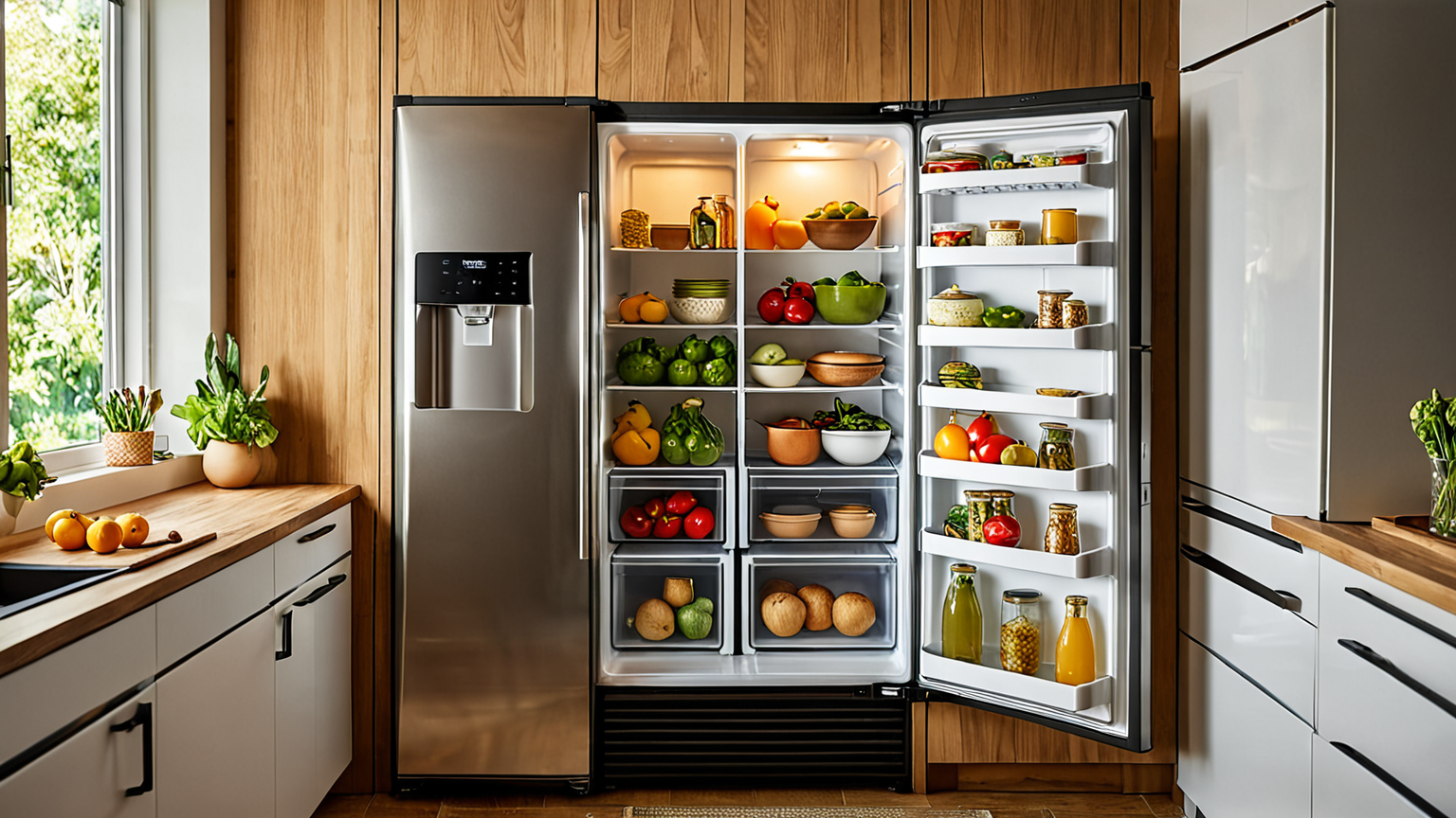 保存容器に入った煮物と冷蔵庫の写真