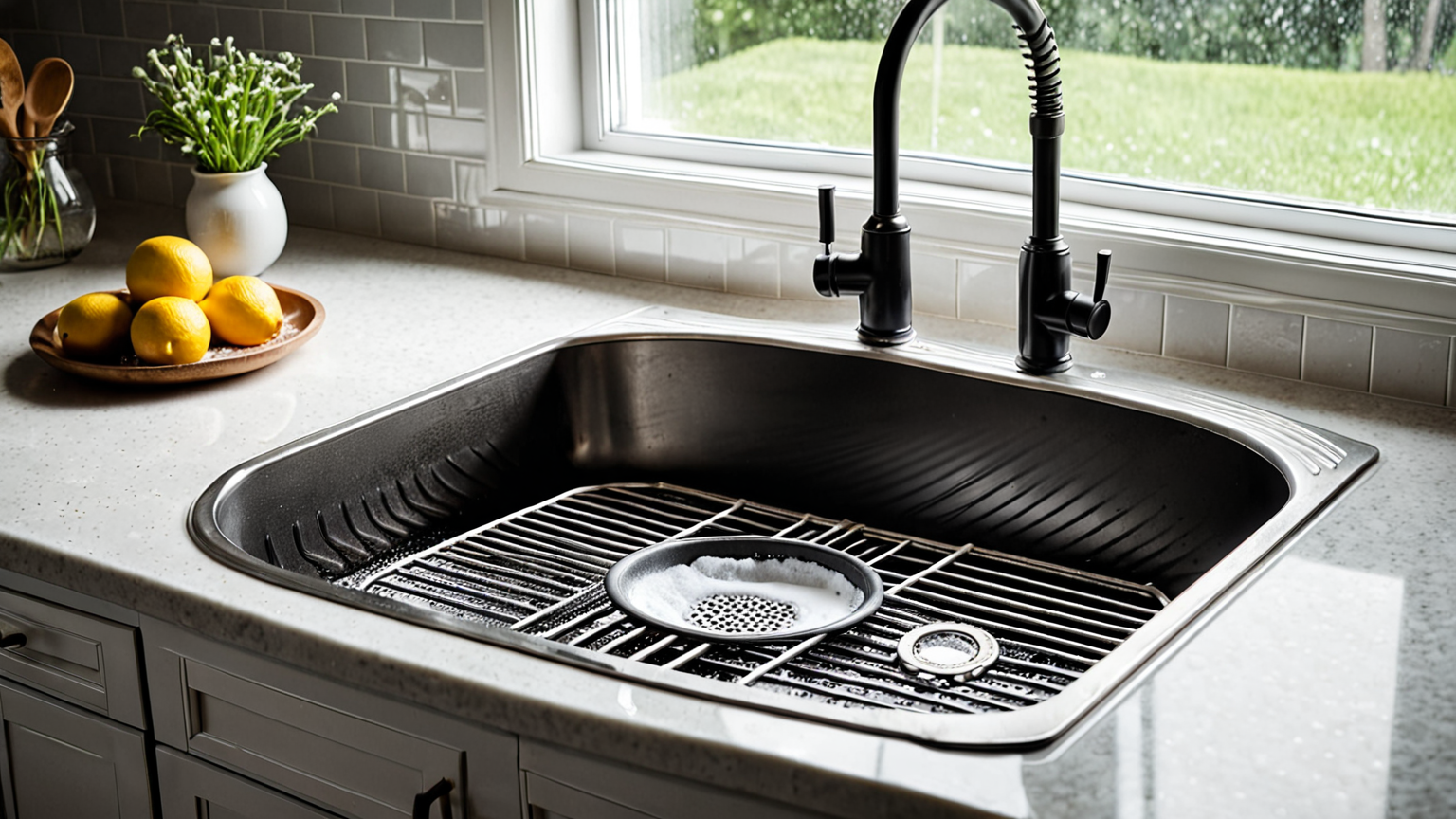 五徳を重曹水に浸ける様子