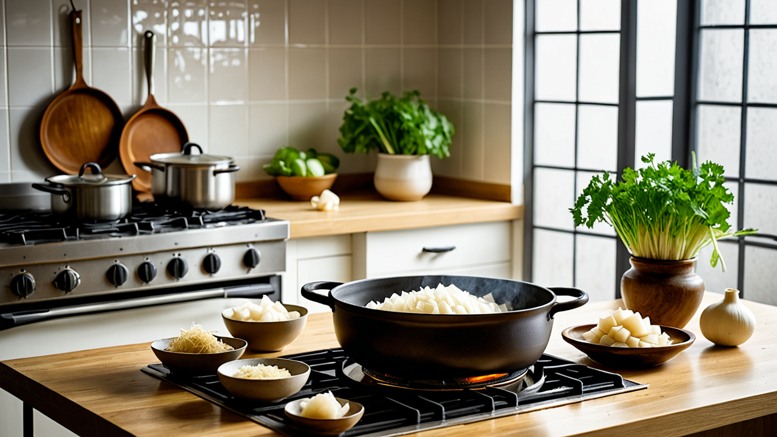 解凍中の切り干し大根と調理中の鍋