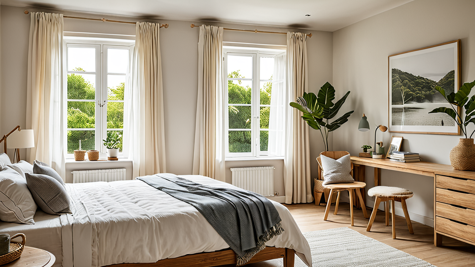 寝室の換気と整理整頓の様子