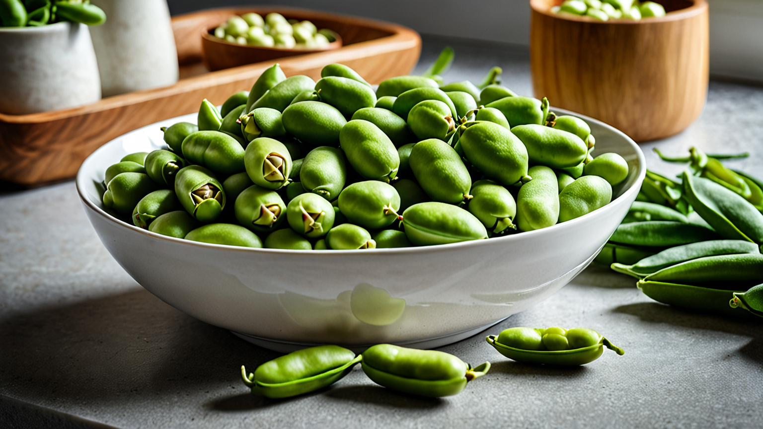 そら豆の薄皮をむく様子