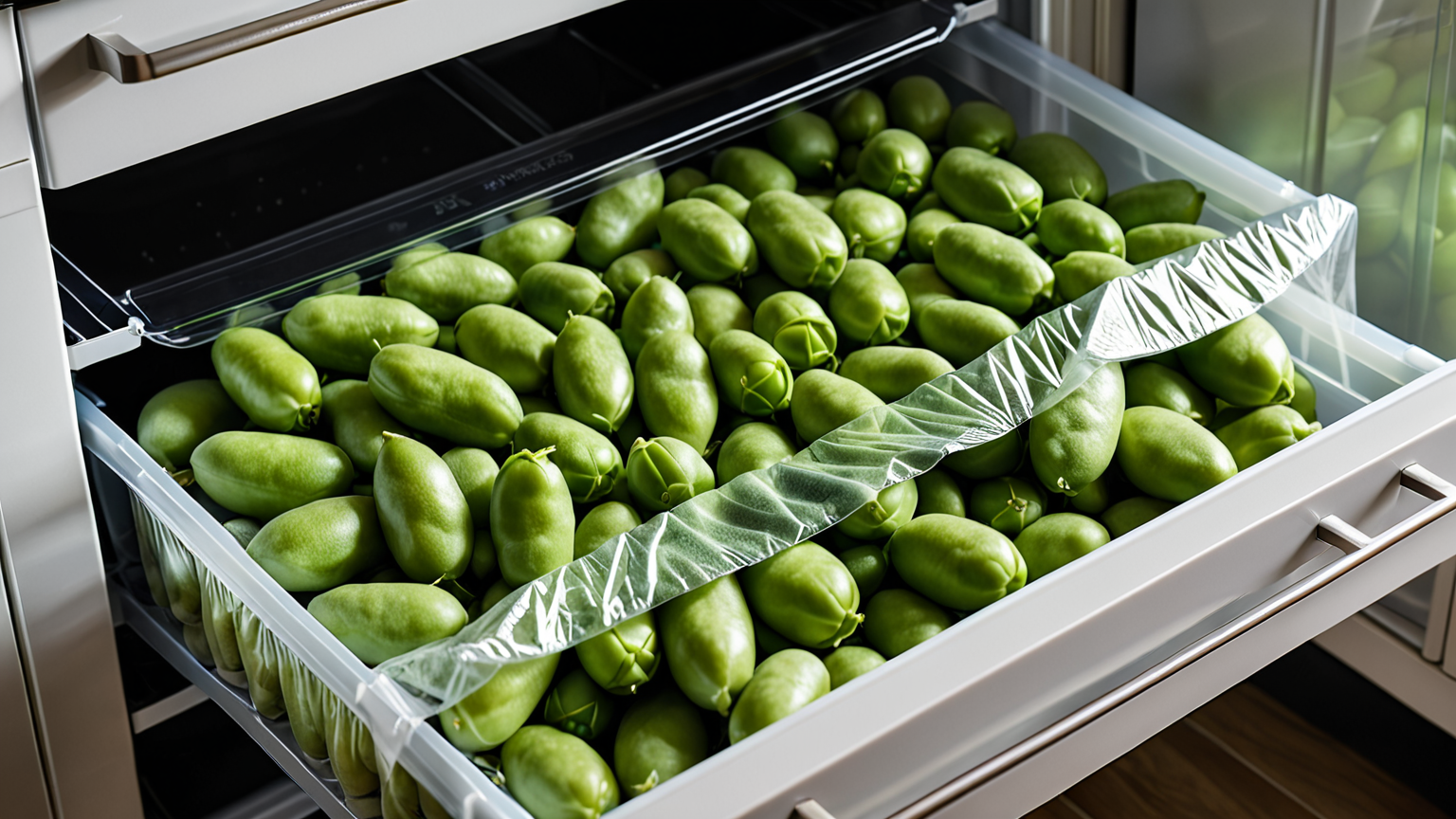 そら豆をラップで包んで冷蔵保存