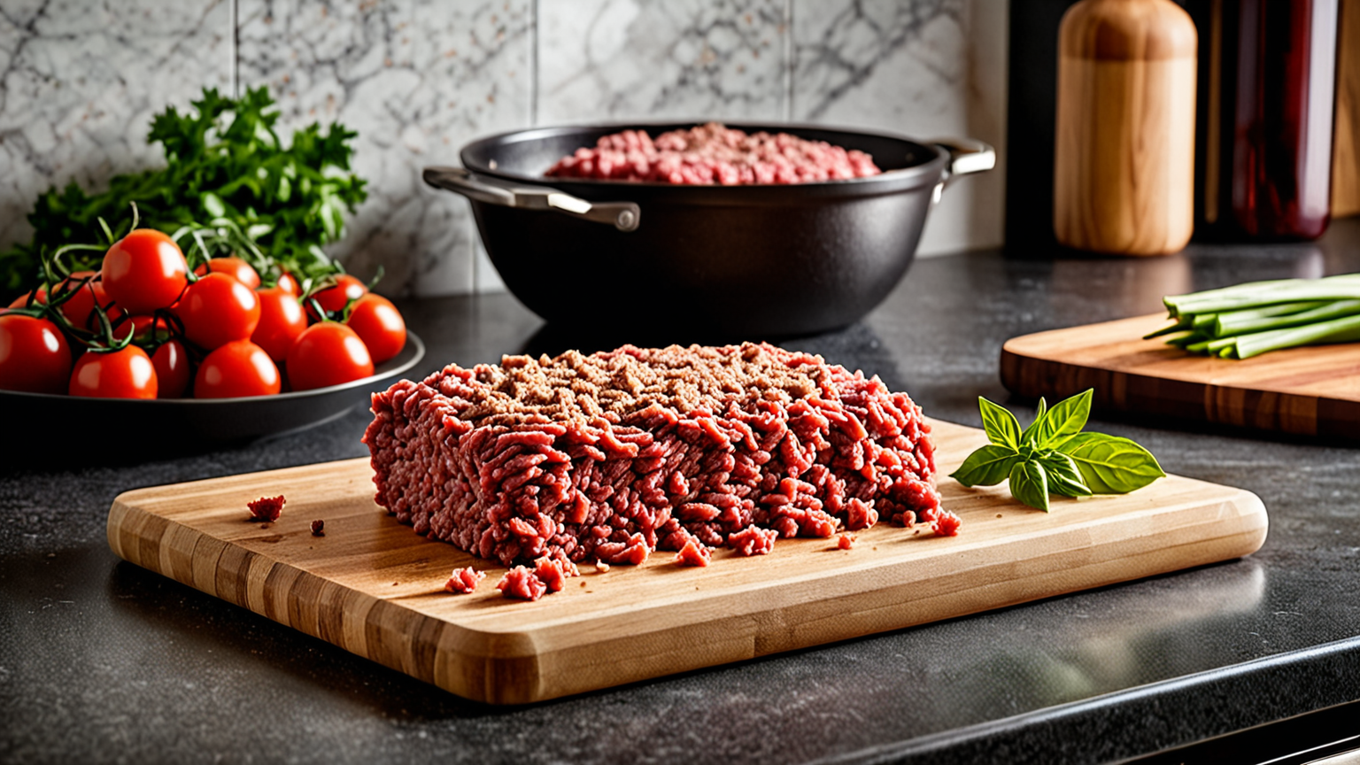 まな板でパラパラにほぐすひき肉の様子