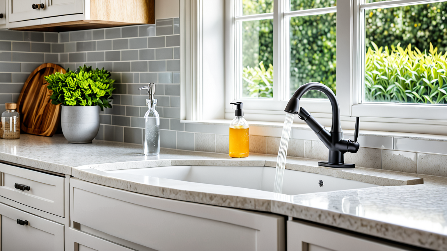 キッチンで手を洗う様子