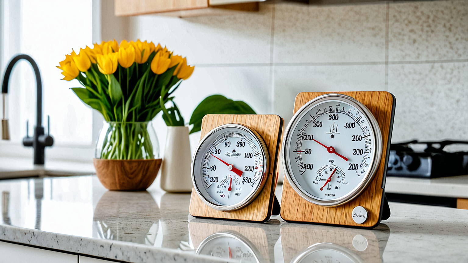 温度計と湿度計をセットしたキッチンカウンター