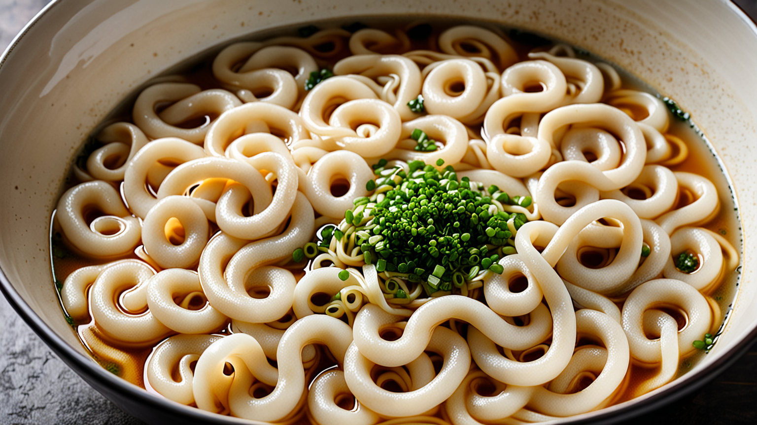 茹でたうどんがくっついている様子