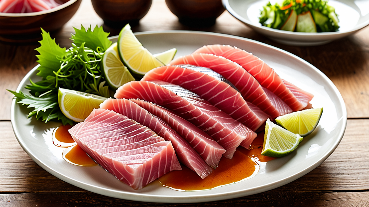 マグロ刺身のチェックをする人