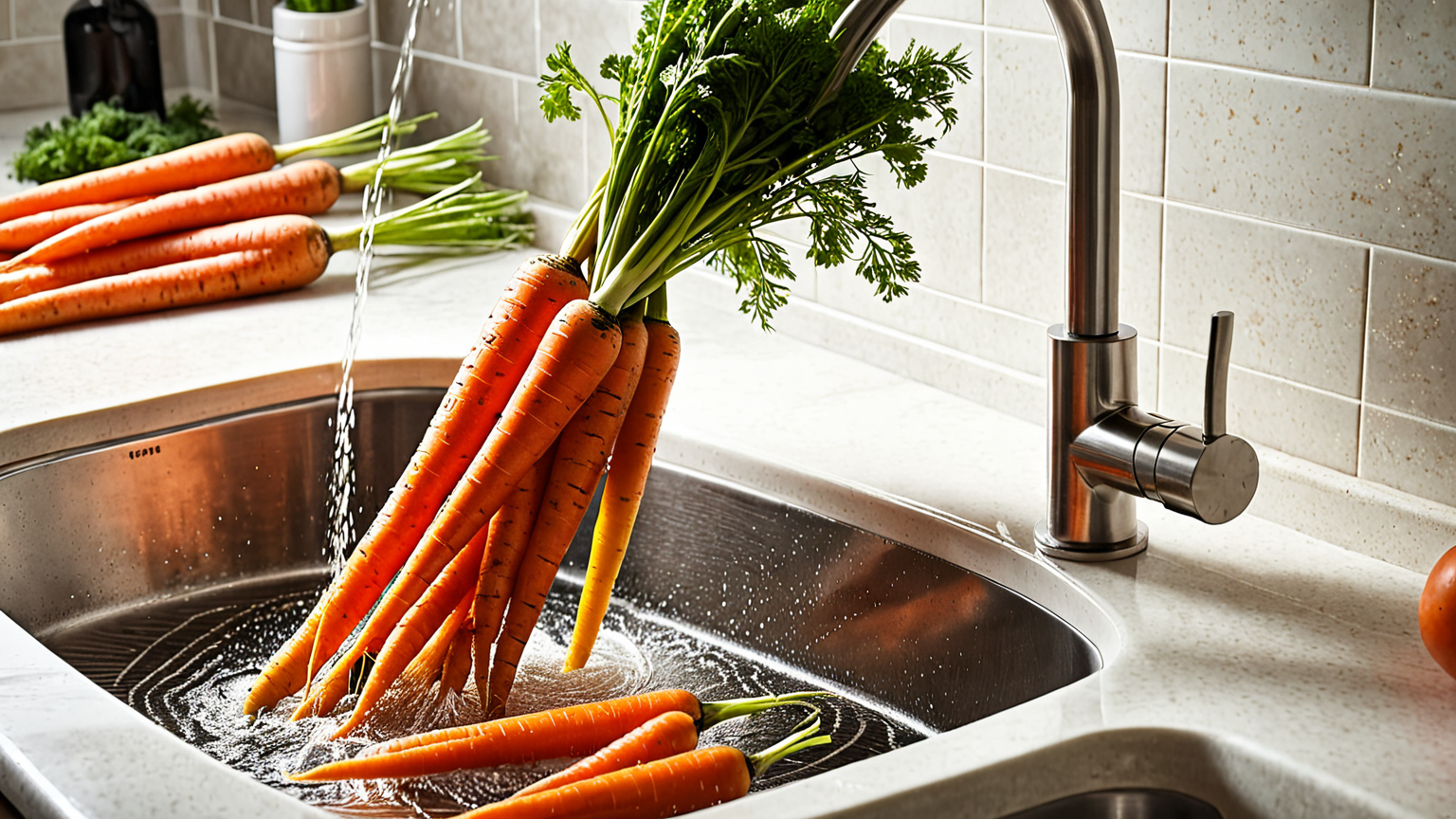 人参をブラシで洗浄している様子