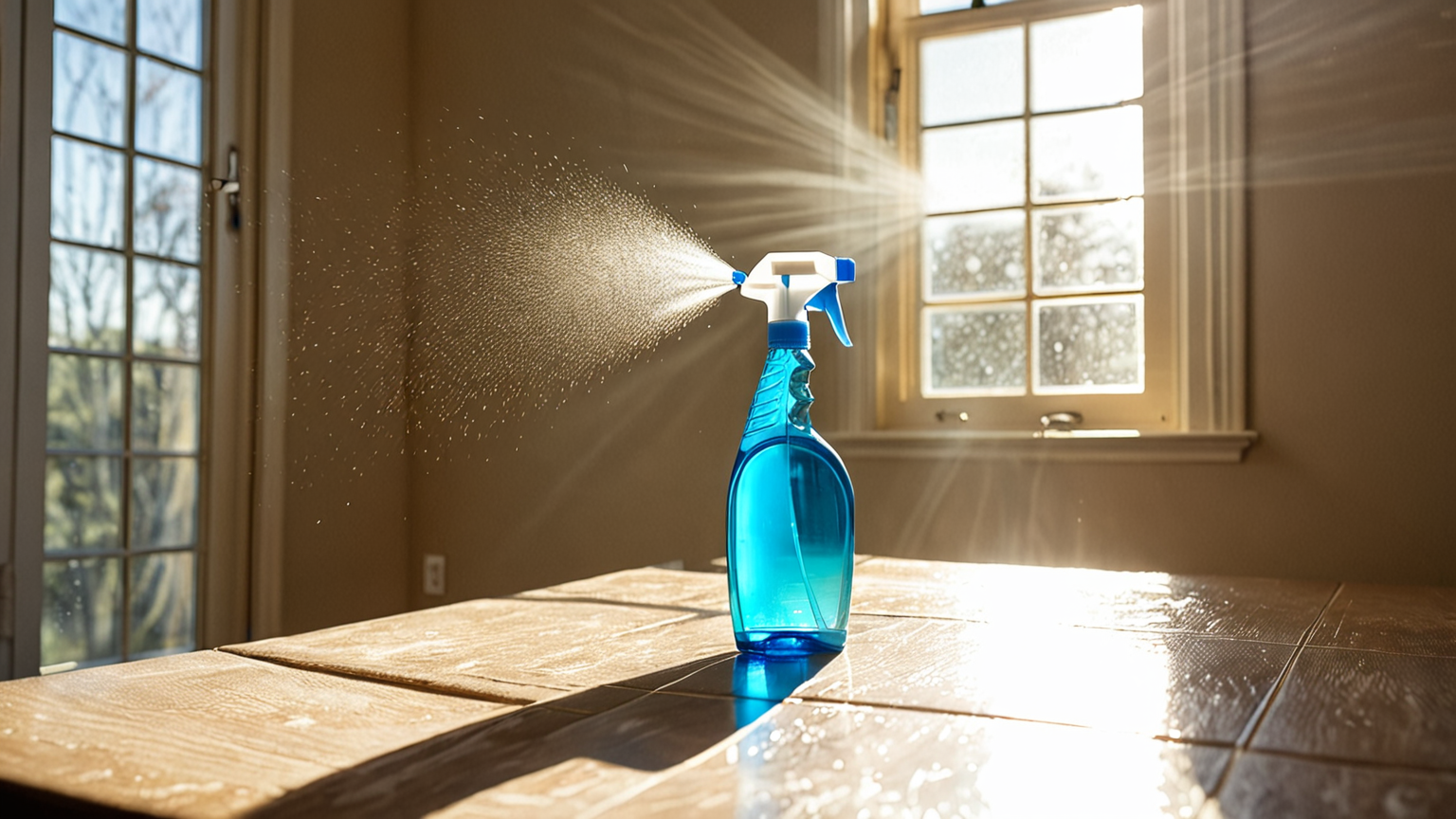 窓にスプレーをかけるイメージ