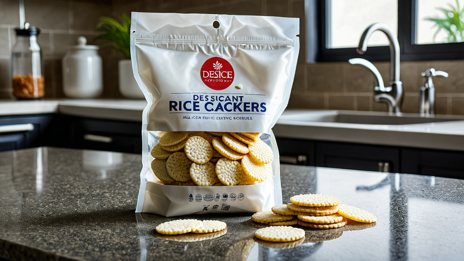 乾燥剤と密閉保存袋に入ったせんべい