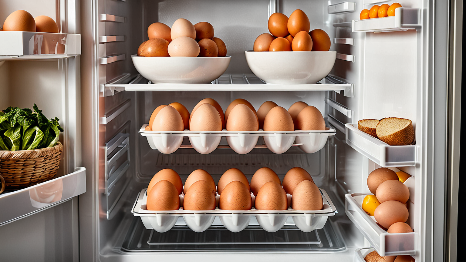 清潔な冷蔵庫内の卵ケース
