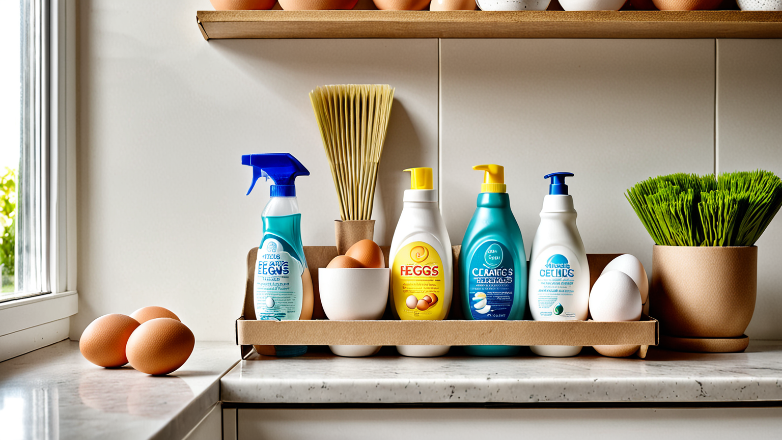 掃除用品と卵ケース