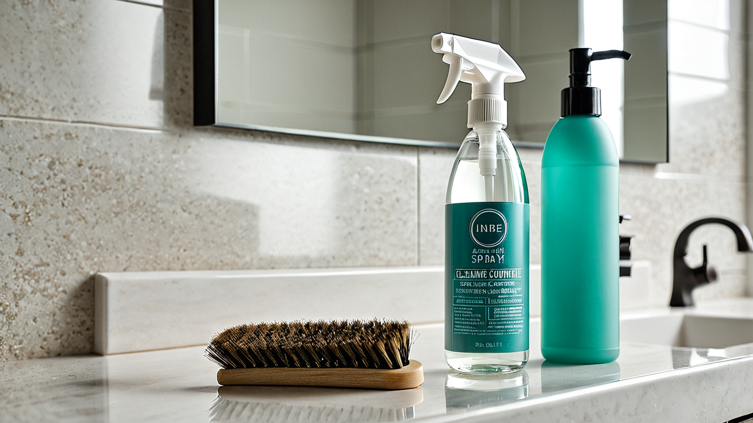 市販の水垢除去洗剤と専用ブラシの写真