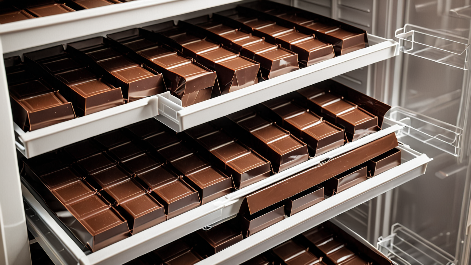 チョコレートを密閉容器に入れて冷蔵庫保存する様子