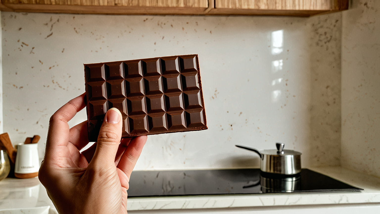 手に持った白くなったチョコレートを見つめる人