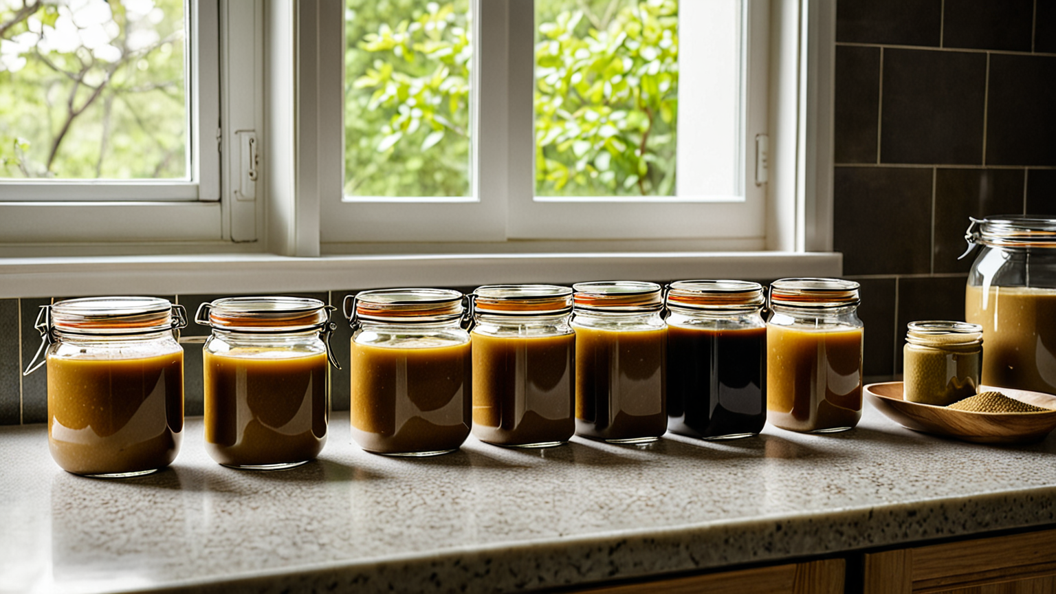 さまざまな味噌と保存容器のイメージ