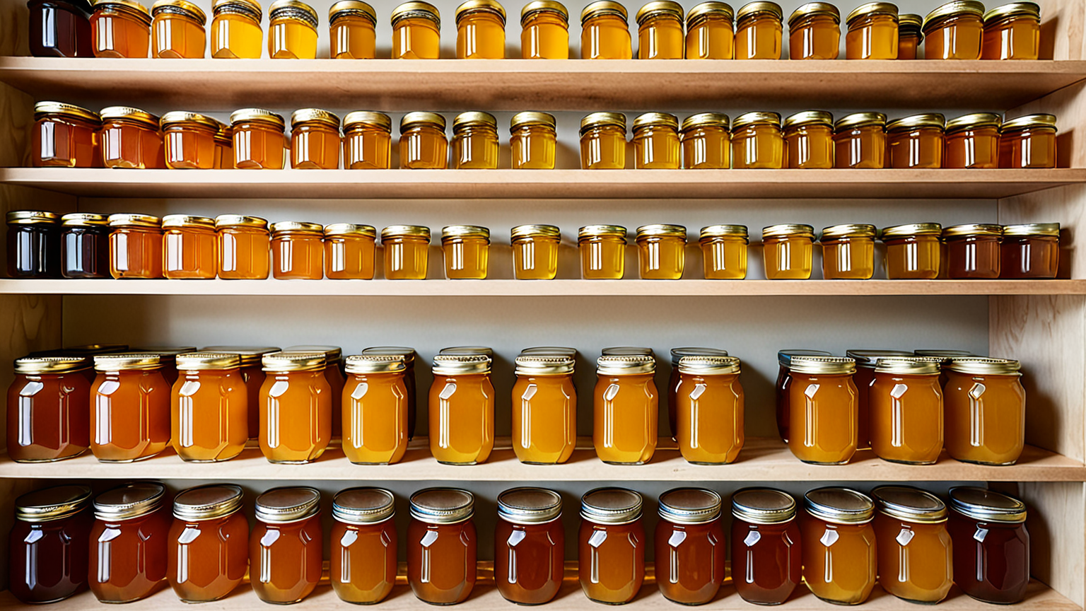 きちんと整理されたパントリーのはちみつ保存状態